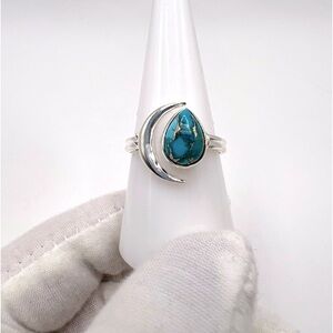 Genuine Copper Turquoise .925 Sterling Silver Moon Teardrop Ring